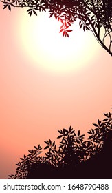 Natural forest mountains horizon hills silhouettes of trees Evening Sunrise and sunset Landscape wallpaper Illustration vector style Colorful view background