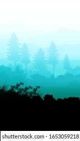 Natural forest mountains horizon hills Sunrise and sunset Landscape wallpaper Illustration vector style Colorful view background
