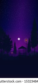 Natural forest mountains horizon Moonlight and Starry night Landscape wallpaper Illustration vector style Colorful view background