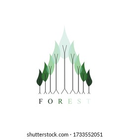 Natural forest trees vector, organic tree illustration, forest sign