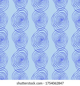 Natural forms, linear stains, roundish. Seamless vector pattern. Blue background.