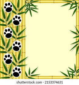Natural frame border with bamboo and panda animal paws with an empty space for your text vector design template.	
