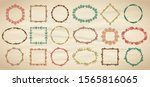 Natural frames collection decorated maple leaves, ears of wheat, flowers and butterflies, suitable for invitation, cards or text frames