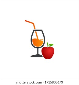 Natural fresh apple juice in a glass vector. Fruit juice logo design