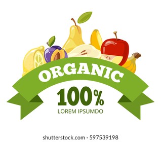 Natural fresh food, fruits logo badge vector template