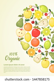 Natural fresh fruits vector illustration. Concept illustration for farmers market, ecofood shop, packaging and advertising