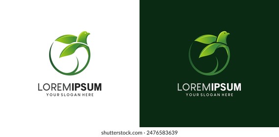 Natural fresh green bird leaf logo design, leaf and bird symbol icon