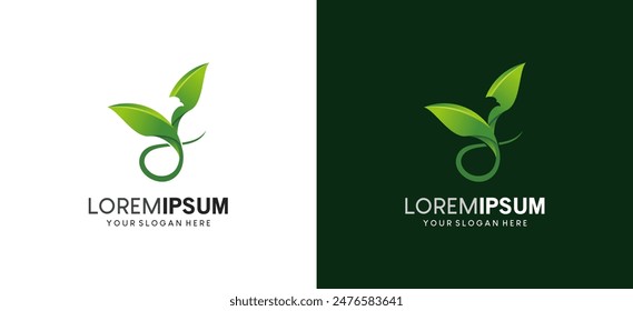 Natural fresh green bird leaf logo design, Y shaped leaf and bird symbol icon