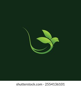 Natural fresh green bird leaf logo design, leaf and bird logo premium vector