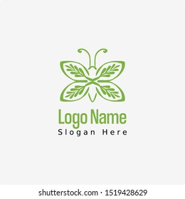 Natural fresh green leaf logo design with a beautiful butterfly shape