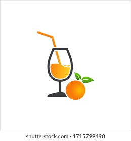 Natural fresh orange juice in a glass vector. Fruit juice logo design