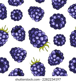 Natural fresh organic forest raspberry with green leaves. seamless pattern vector illustration.Purple, juicy, summery, fruity. for wrapping paper and textiles,clothing design and food packaging