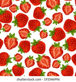 Natural fresh organic garden and forest strawberry seamless pattern vector illustration