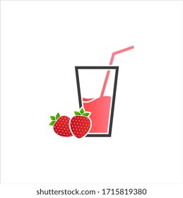 Natural fresh strawberry juice illustration. Fruit juice logo design