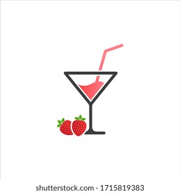 Natural fresh strawberry juice illustration. Fruit juice logo design