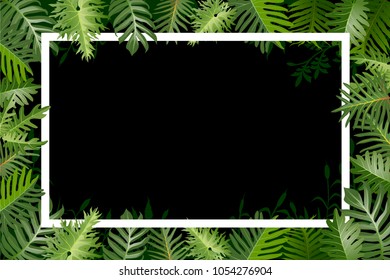 Natural  Fresh template design for posters. Spring background with green leaves and square frame on trendy geometric backdrop.