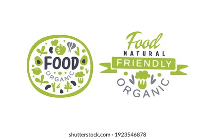 Entwürfe von naturfreundlichen Bio-Food-Logo-Vorlagen, frische Naturprodukte, gesundheitsfördernde Premium-Lebensmittelvektorgrafik