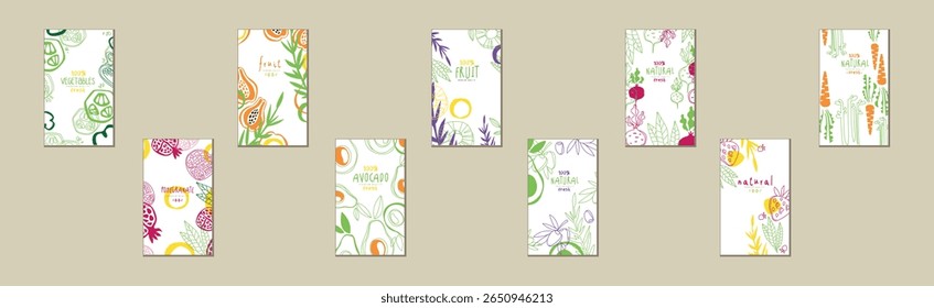 Folheto de fruta natural e conjunto de vetor do projeto da tampa do cartão