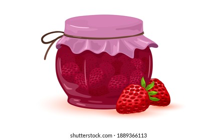 Natural fruit jam, sweet dessert, fruit in syrup, homemade delicious jelly. Vector marmalade made of summer harvest, vitaminized snack for tea idea isolated on white background