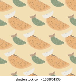 Natural fruit seamless print pattern with abstract pale orange color. Persimmon slice backdrop. Designed for fabric design, textile print, wrapping, cover. Vector illustration.