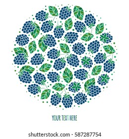 Natural fruits and berries round symbol with fresh  blackberry. Food and juice packaging or farm market design