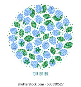 Natural fruits and berries round symbol with fresh  blackberry. Food and juice packaging or farm market design