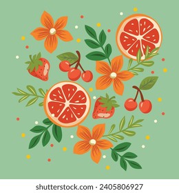 Natural Fruits and Vegetables Ingredients Illustration