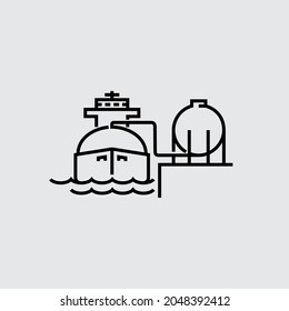 Natural Gas Carrier Ship Sea Import or Export Spherical Gas Holder Terminal Front View Vector Line Icon