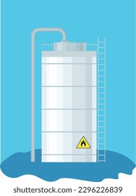 Natural gas cistern vector tank. Propane icon container. Oxygen gas cylindrical container fuel storage. Reservoir with flammable sign. Metal tank with industrial flammable fuel Safe butane and propane