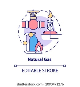 Natural gas concept icon. Fuel extraction. Nonrenewable energy sources abstract idea thin line illustration. Isolated outline drawing. Editable stroke. Roboto-Medium, Myriad Pro-Bold fonts used