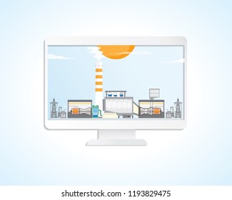 natural gas energy, natural gas power plant graphic in screen monitor