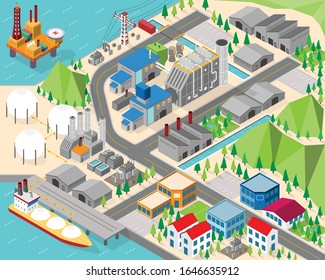 Natural Gas Energy, Natural Gas Power Plant With Isometric Graphic 