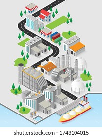 Natural Gas Energy, Natural Gas Power Plant With Isometric Graphic 