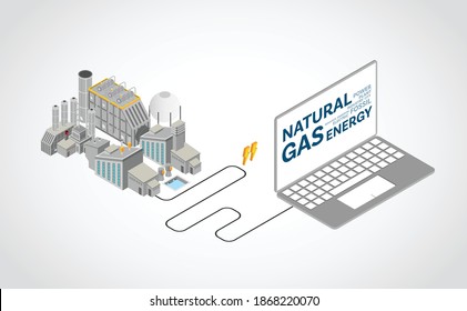 Natural Gas Energy, Natural Gas Power Plant With Isometric Graphic 