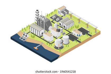 Natural Gas Energy, Natural Gas Power Plant With Isometric Graphic