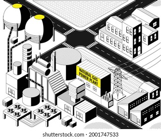 The Natural Gas Energy, Natural Gas  Power Plant With Isometric Graphic