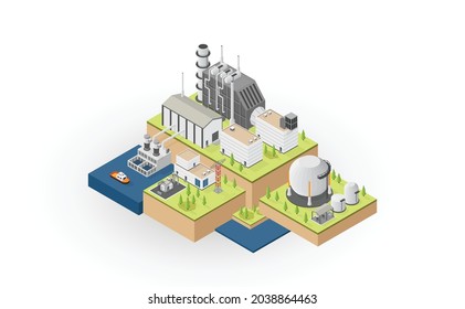 The Natural Gas Energy, Natural Gas  Power Plant With Isometric Graphic