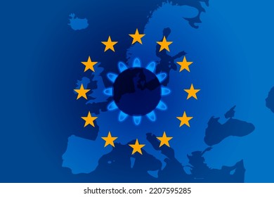 natural gas fire on european union flag and map bakground. vector illustration. natural gas crisis