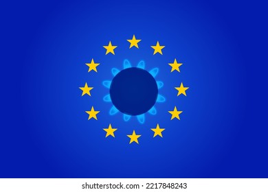 natural gas fire on european union flag bakground.AggregateEU  vector illustration. natural gas crisis