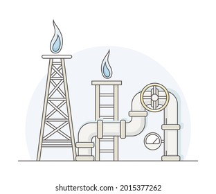 Natural Gas or Fossil Fuel as Energy Source Line Vector Illustration