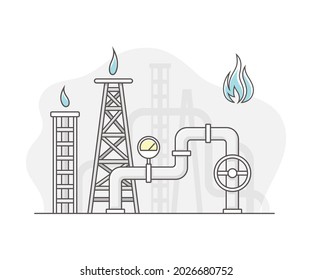 Natural Gas or Fossil Fuel as Energy Source Line Vector Illustration