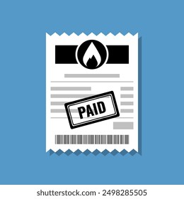 natural gas or heat bill receipt with paid stamp flat design vector illustration, utility utility paper invoice pictogram