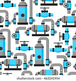 Natural gas heat exchanger, control valves and storage. Industrial seamless pattern.