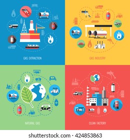 Natural Gas Industry Concept With Extraction Production Storage Supply Distribution Clean Factory Isolated Vector Illustration 