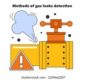 Erkennung von Erdgaslecks Nachverfolgung von Leitungsfehlern. Fossile Brennstoffe und umweltfreundliche Energie. Flache Vektorgrafik