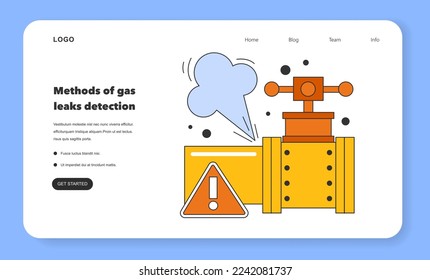 Natural gas leakage detection web banner or landing page. Pipeline defect tracking. Fossil fuel and eco-friendly energy. Flat vector illustration