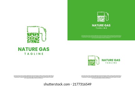 natural gas logo design, gas pump with leaf logo design icon template