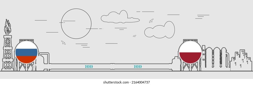 Natural Gas And Oil Transit From Russia To Poland. Gas Rig, Chemical Plant, Tank Storage And Pipe.