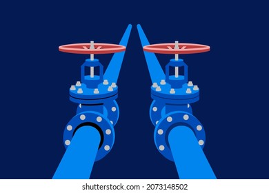 Natural Gas Pipes With Valves. Color Illustration Of Industrial Oil, Water, Gas Pipe System Distribution. Vector.