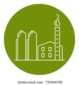 Natural gas plant icon in thin line style. Non-renewable energy industrial concept. Fossil fuel energy symbol in round frame.